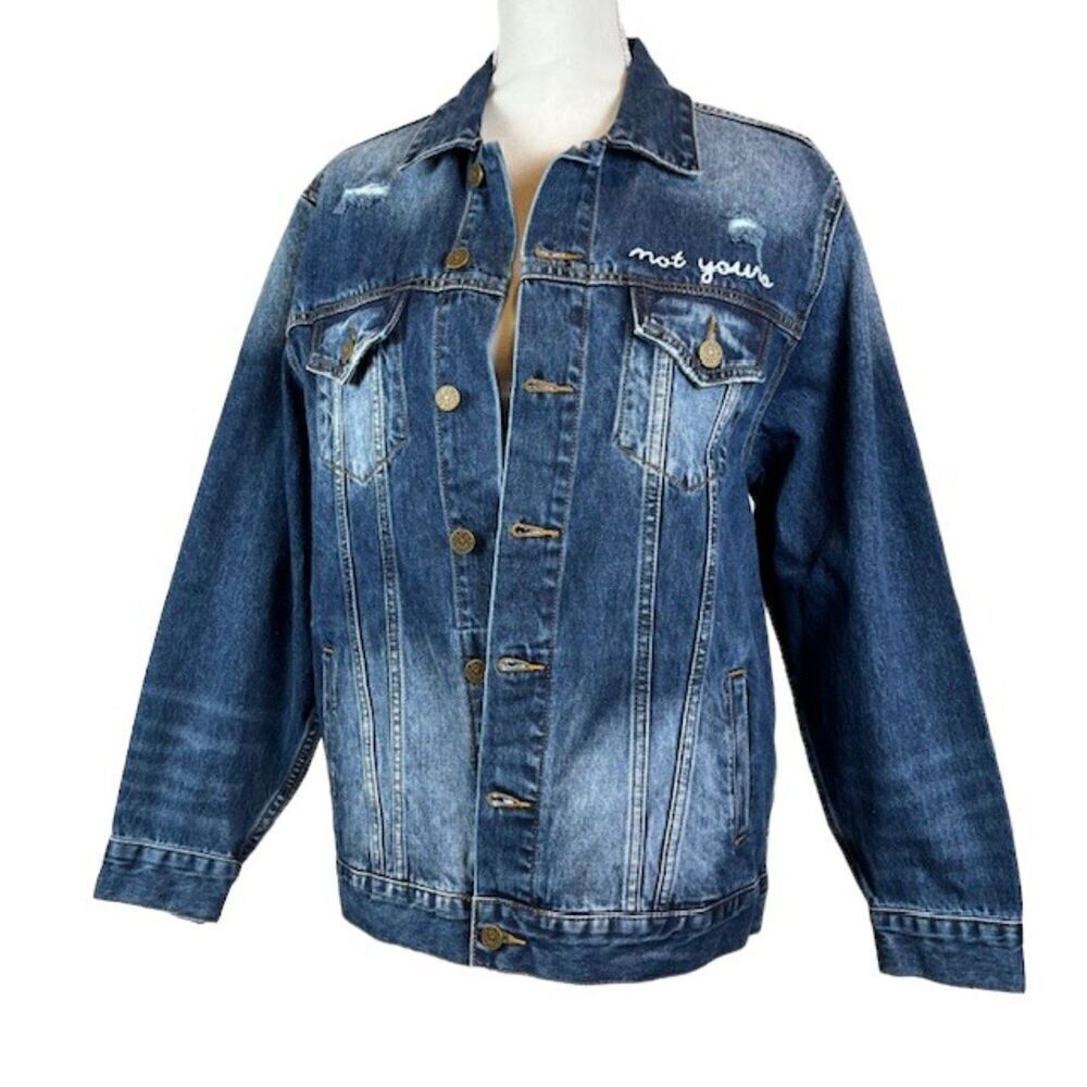 NWT Free‎ People X Sandrine Rose Oversized Denim Jacket "Not Yours" "L'Artiste" - Picture 1 of 12